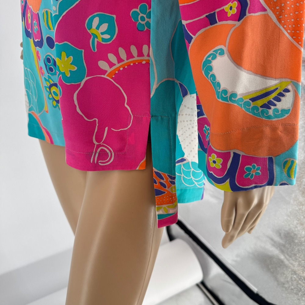 Trina Turk Silk Blouse Womens Medium Multicolored Floral Boat Neck Top - Picture 12 of 16